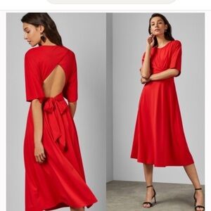 Red Ted Baker Syrrina wrap around open back dress red bow cutout formal fall
